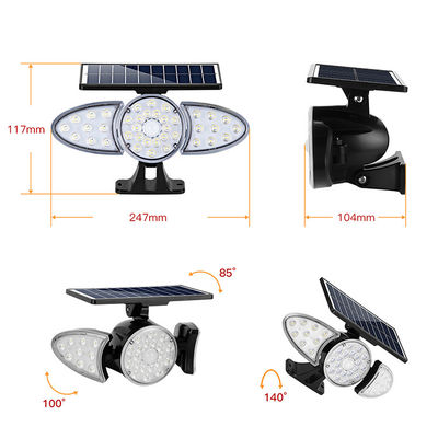 통로를 위한 3개의 머리 100-400LM 38PCS LED 태양 감지기 벽 빛