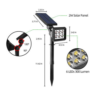 IP65 3.7V 2200MAH LED 태양광 조경 조명 300루멘 태양광 경로 조명