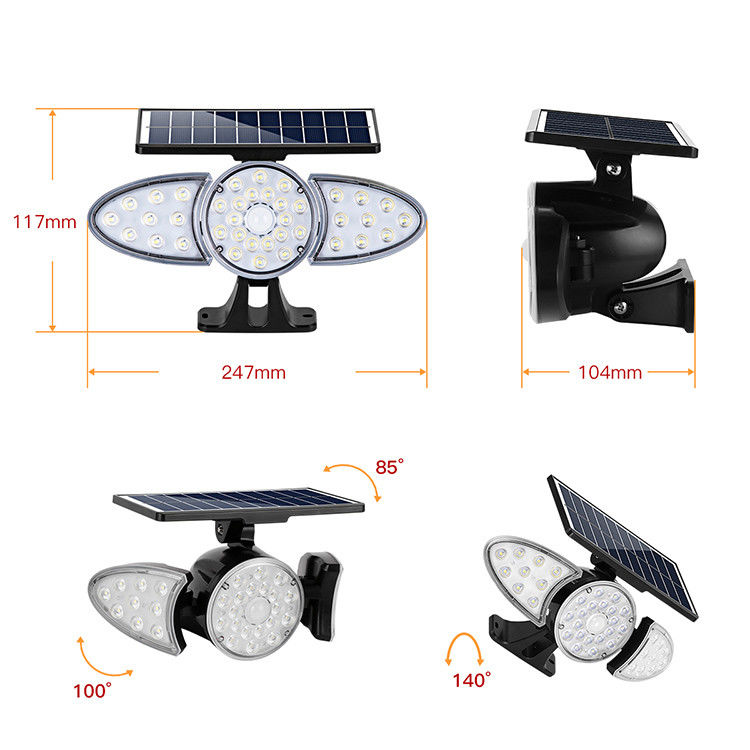 통로를 위한 3개의 머리 100-400LM 38PCS LED 태양 감지기 벽 빛